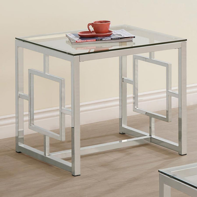 Merced - Square Glass Top Side End Table - Nickel - Atlantic Fine Furniture Inc