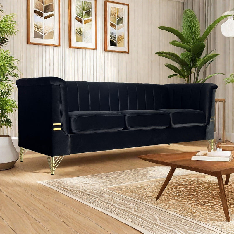 Modern Chenille Sofa, Upholstered Couch With Bolster Armrest, 3-Seat Sofa For Living Room, Bedroom, Office, Apartment, Dorm