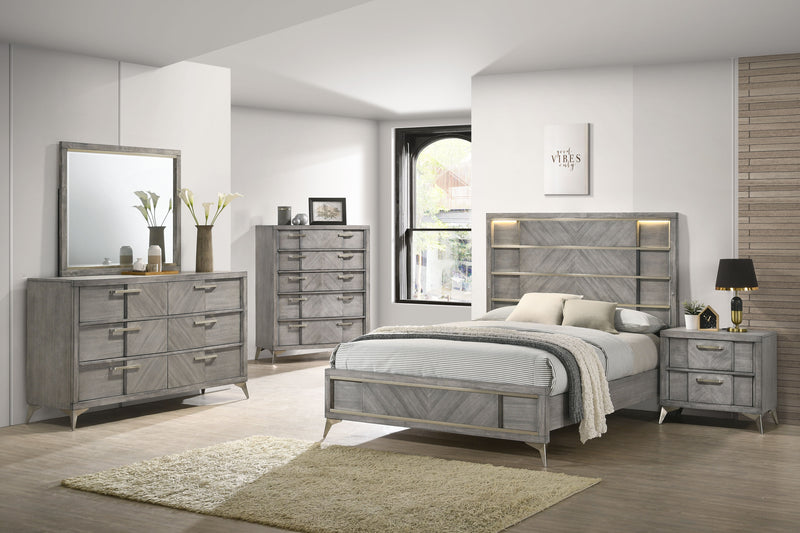 King Storage Bed With Bookmatched Veneer - Gray