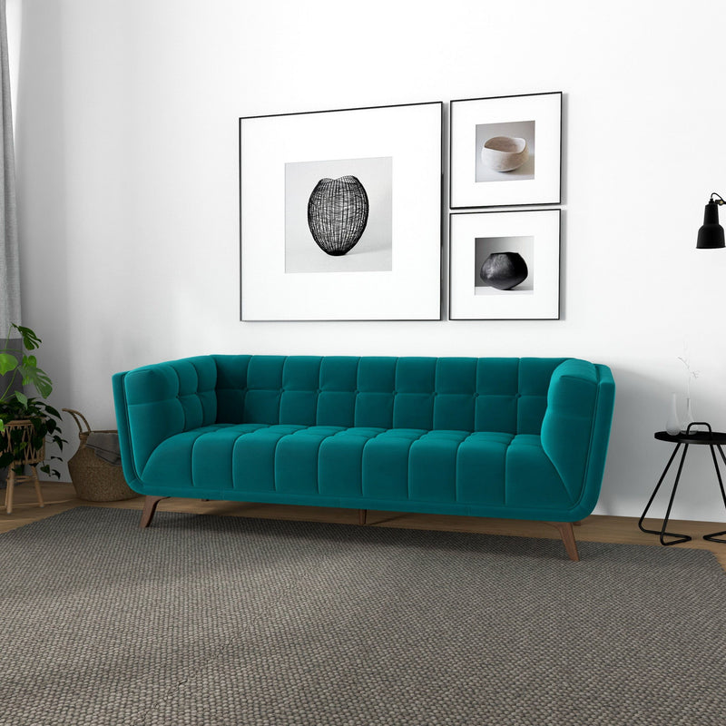 Addison - Small Velvet Sofa - Brown / Teal