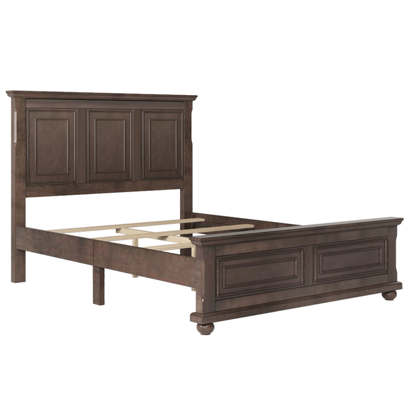 Traditional Town and Country Style Pinewood Vintage Queen Bed, Rich Brown