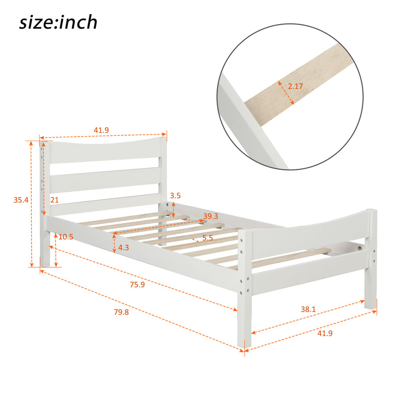 [Not allowed to sell to Walmart]Twin Size Wood Platform Bed with Headboard and Wooden Slat Support (White)