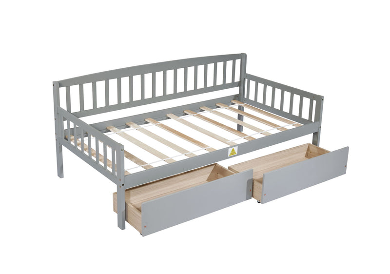 Pine Wood Daybed With Two Storage Drawers, Sofa Bed With Bed Platform Of 10 Support Slats