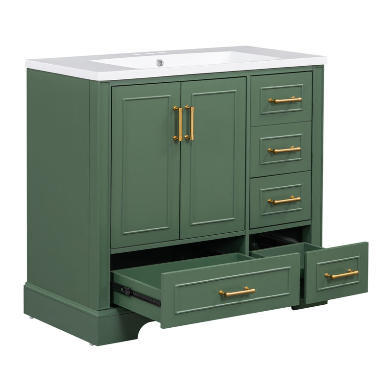 Traditional Bathroom Vanity With Resin Sink Combo Set, Bathroom Cabinet With Two Doors And Four Drawers