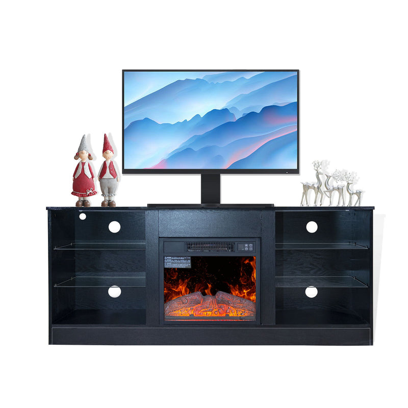 Fireplace TV Stand With 18" Electric Fireplace Heater, Modern Entertainment Center For TVs Up To 62" With Adjustable Glass Shelves And Storage Cabinets