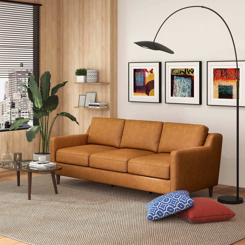 Cooper - Mid-Century Modern Leather Sofa - Light Tan / Tan