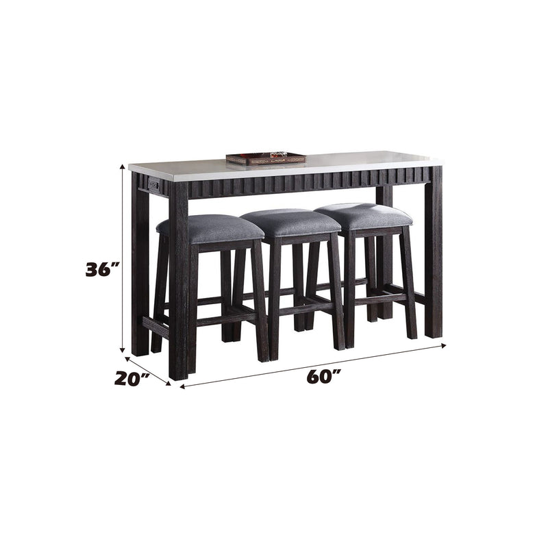 Necalli - Marble Top Weathered 4 Piece Pack Counter Height Table Set - Espresso