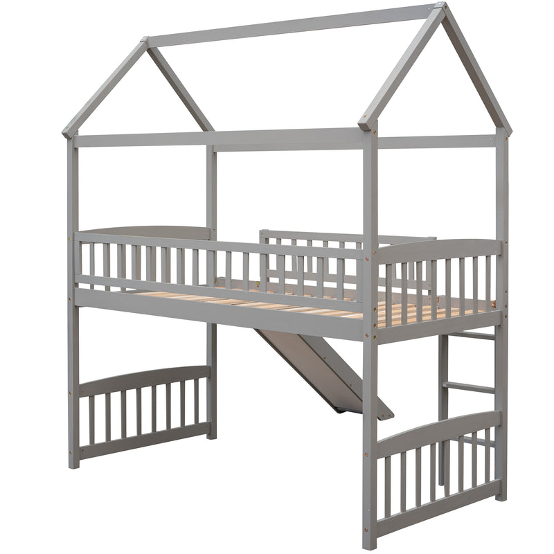 Twin Loft Bed with Slide, House Bed with Slide,White(OLD SKU :LT000212AAE)