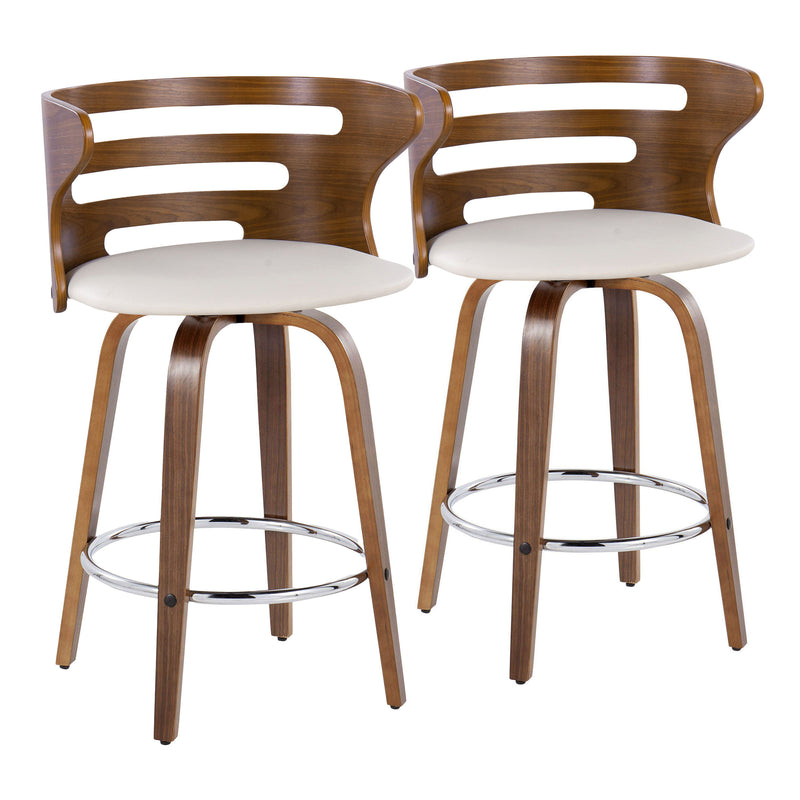 Cosini - Mid Century Modern Fixed Height Barstool With Swivel With Round Footrest (Set of 2)