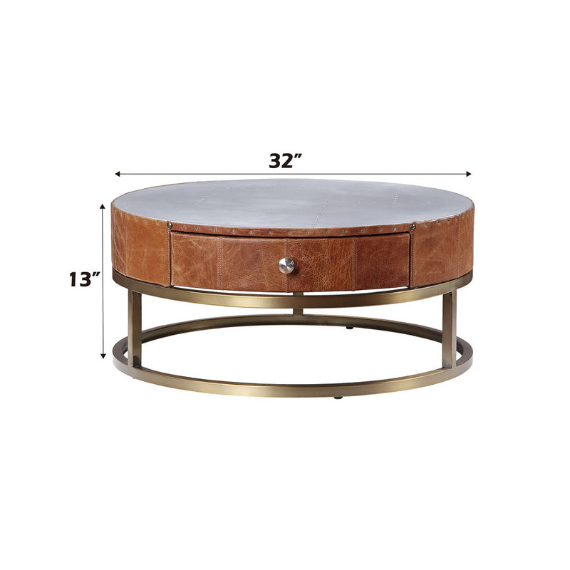 Tamas - Coffee Table - Aluminum & Cocoa Top Grain Leather - 13"