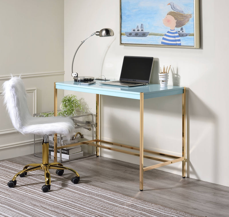 Midriaks - Writing Desk With USB - Gold / Light Blue