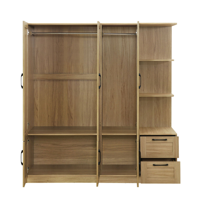 3 Door Storage Wardrobe For Dedroom With Shelves And 2 Drawers, Side Storage Shelves