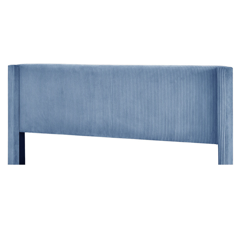 Queen Size Corduroy Platform Bed with Metal Legs, Blue