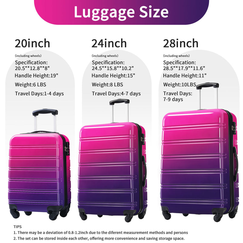 Hardshell Luggage Sets 3 Piece Gradient Color Expandable Suitcase With Spinner Wheels And Tsa Lock Lightweight 20" 24" 28" Available