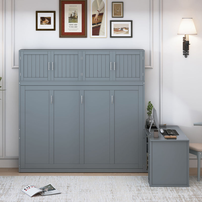 Wall Murphy Bed With Desk And Storage Shelves And Big Cabinets