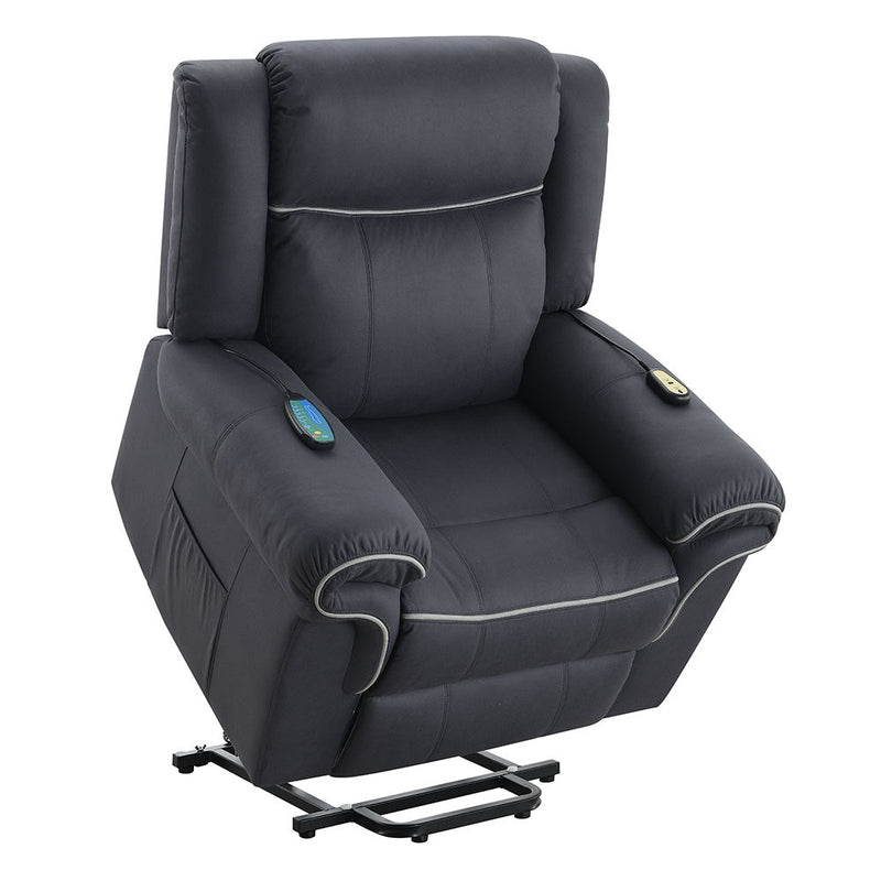 Domana - Power Recliner With Lift & Heating & Massage - Dark Blue Fabric