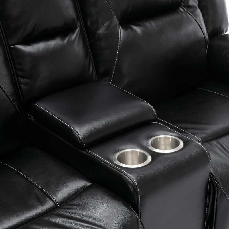 2 Seater Home Theater Recliner Manual Recliner Chair With A Led Light Strip Two Cup Holders And A Storage Box For Living Room