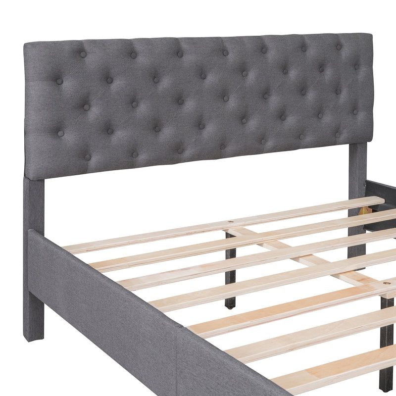 Upholstered Linen Platform Bed, Full Size, Gray