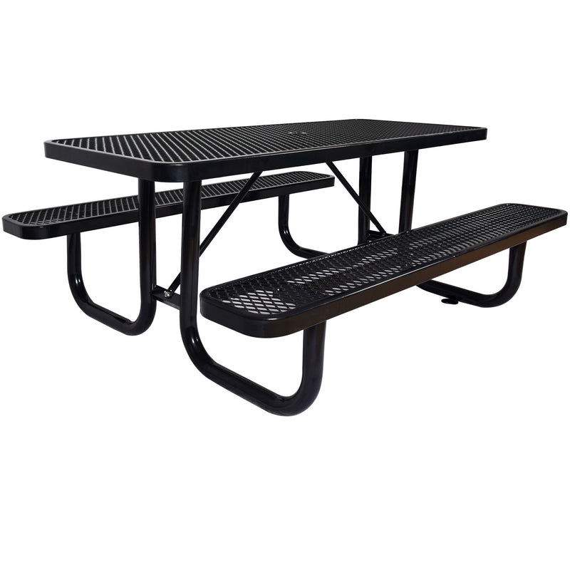 Rectangular Outdoor Steel Picnic Table With Umbrella Pole