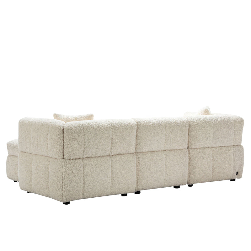 Sectional Sofa Cozy Teddy Fleece Sectional Sofa Couch With Two USB Ports A Movable Storage Ottoman And Two Lumbar Pillows For Living Room