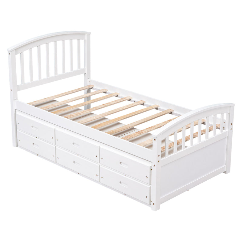 Platform Storage Bed Solid Wood Bed With 6 Drawers