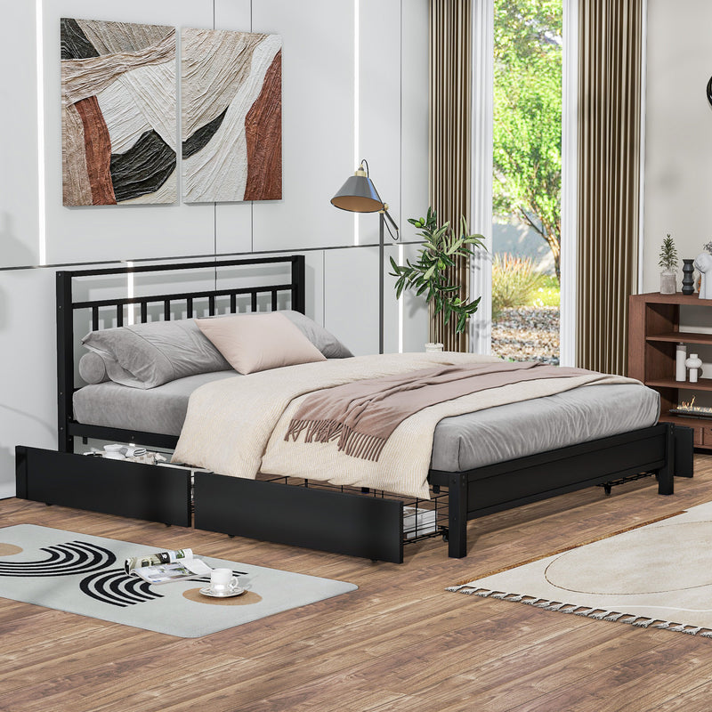 Queen Size Storage Platform Bed with 4 Drawers, Black