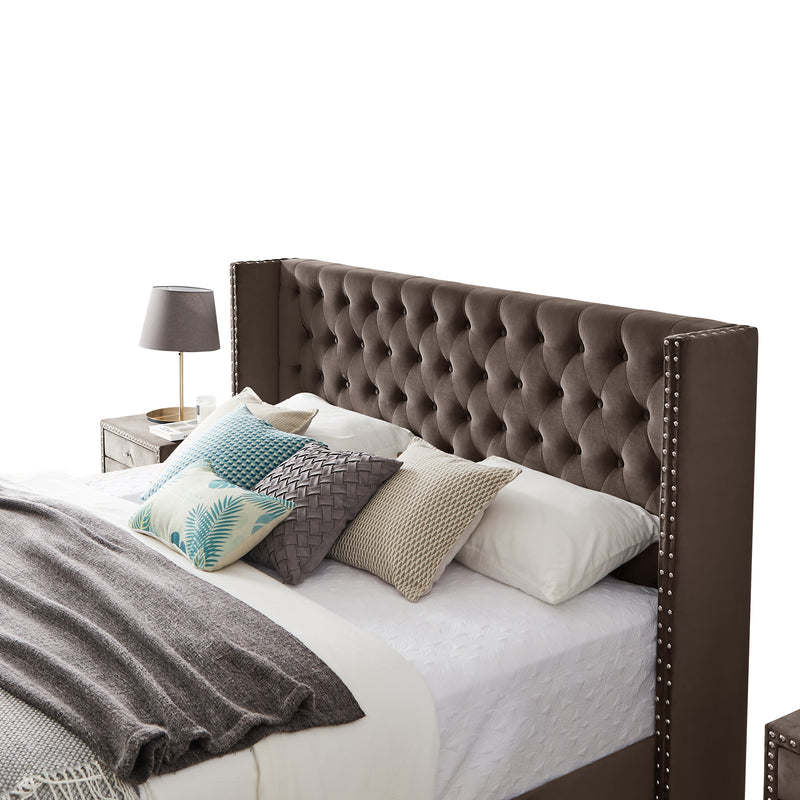 B100S King bed with one nightstand, Button designed Headboard,strong wooden slats + metal legs with Electroplate