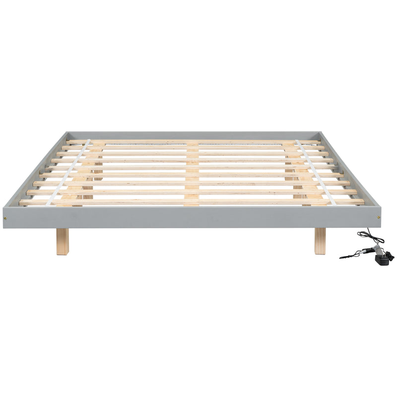 Queen Size Floating Bed with LED Lights Underneath,Modern Queen Size Low Profile Platform Bed with LED Lights,Grey