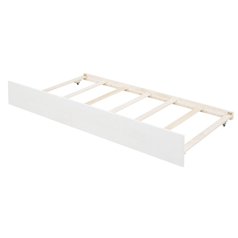 Wood Canopy Bed with Trundle Bed ,Full Size Canopy Platform bed With  Support Slats .No Box Spring Needed, Brushed White