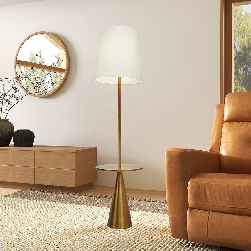 Celestial - Modern Floor Lamp With Accent Table With Large Shade - Gold / White