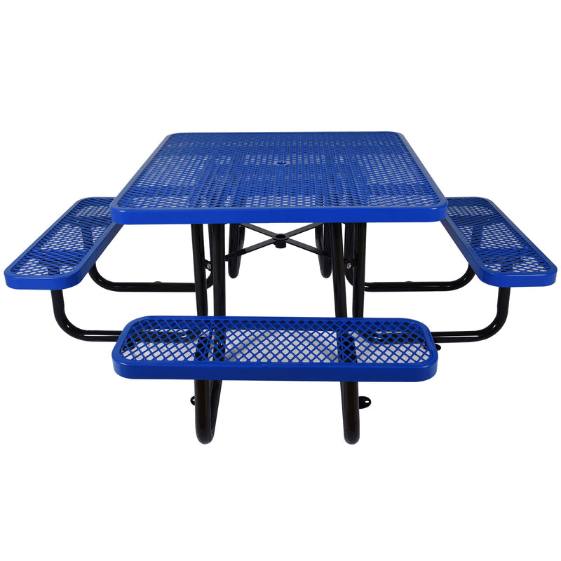 Square Outdoor Steel Picnic Table , With Umbrella Pole