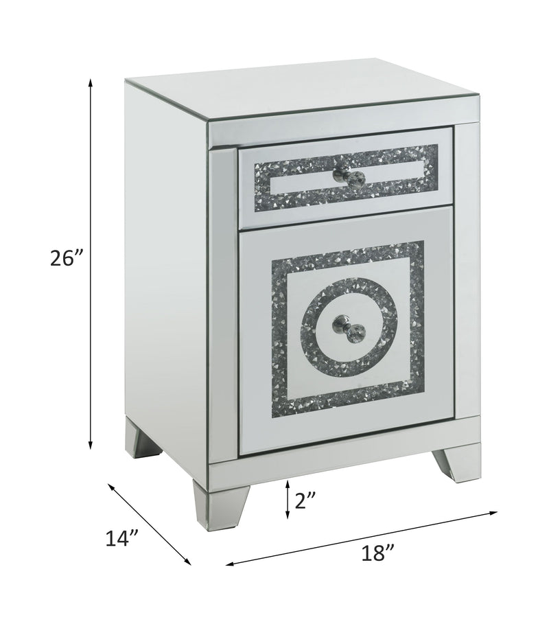 Noralie - Accent Table With Storage Drawers - Mirrored & Faux Diamonds - 26" - Atlantic Fine Furniture Inc