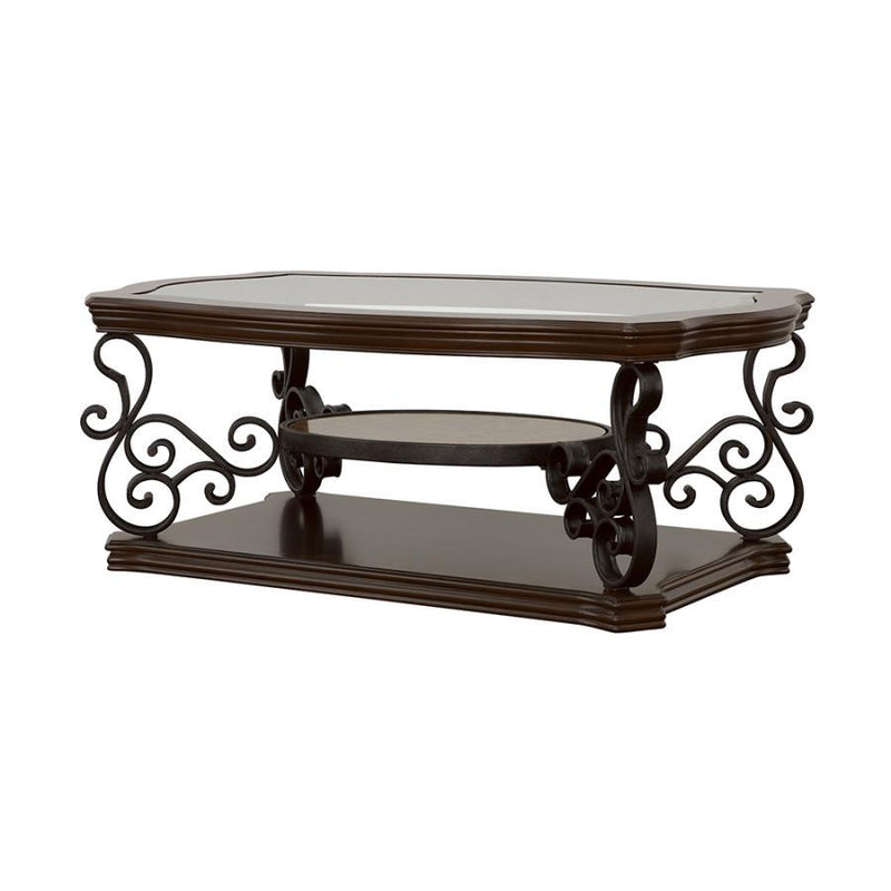 Laney - 1-Shelf Glass Top Rectangular Coffee Table - Deep Merlot - Atlantic Fine Furniture Inc