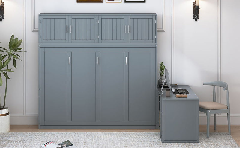 Wall Murphy Bed With Desk And Storage Shelves And Big Cabinets