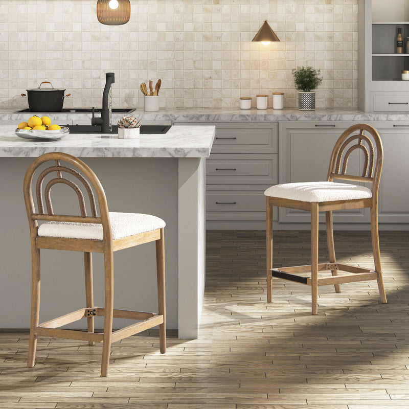 Leon - Arched Back & Upholstered Counter Stool (Set of 2) - Ivory White