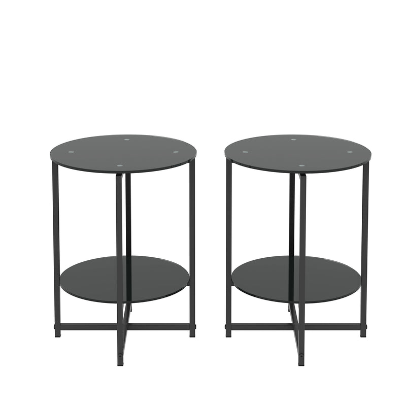 JWS Tempered Glass End Table (Set of 2) , Round Coffee Table For Bedroom Living Room Office - Black