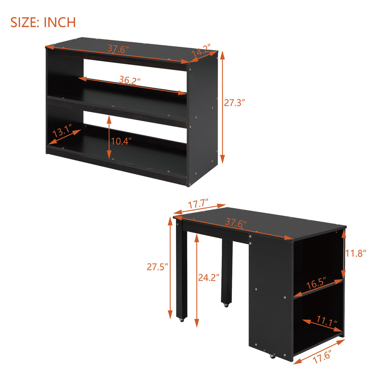 Twin Size Loft Bed with Retractable Writing Desk and 3 Drawers, Wooden Loft Bed with Storage Stairs and Shelves, Espresso