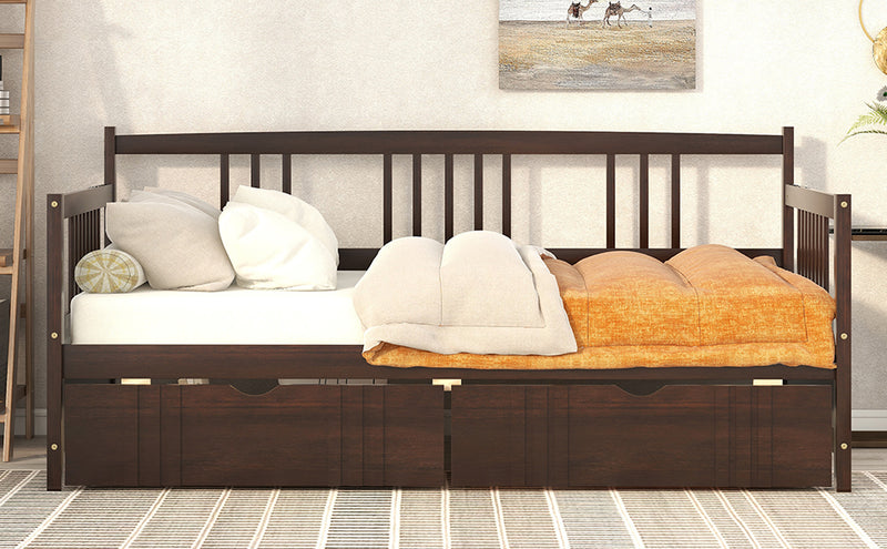 Twin Size Daybed Wood Bed with Two Drawers,Espresso(OLD SKU:LP000057AAP)