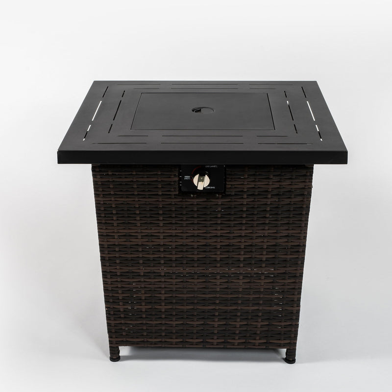 28" Wicker Square Fire Pit Table - Black Brown