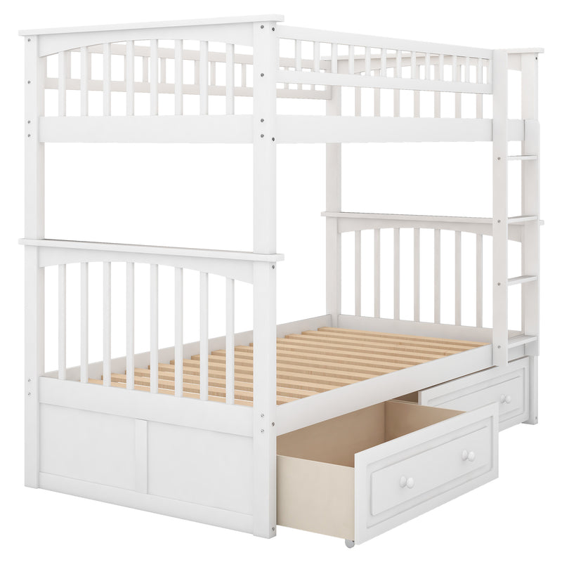 Twin over Twin Bunk Bed with Drawers, Convertible Beds, White(Old SKU: SM000240AAK-1)