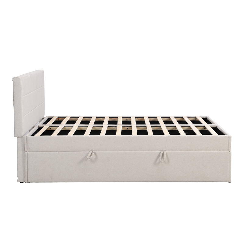 Queen Size Upholstered Platform Bed with Storage Underneath, Beige