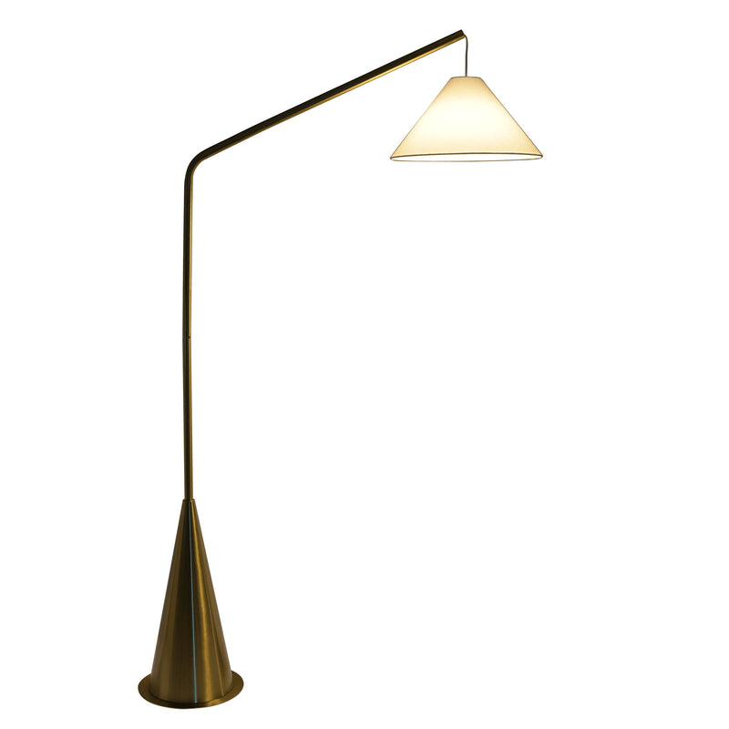 Lisbon - Floor Lamp With On / Off Switch Coned Base Hanging Shade - Antique Brass / White