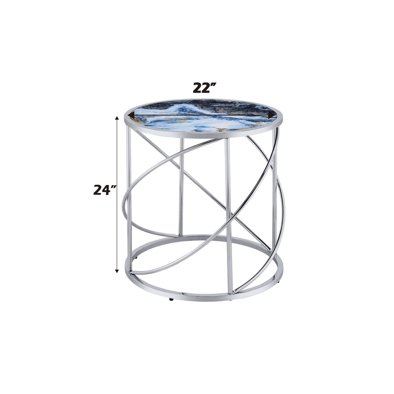 Lyda - Marble Print End Table - Blue