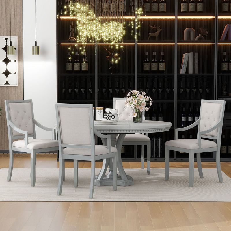 Dining Set Retro Extendable Round Table And Chairs For Kitchen Dining Room