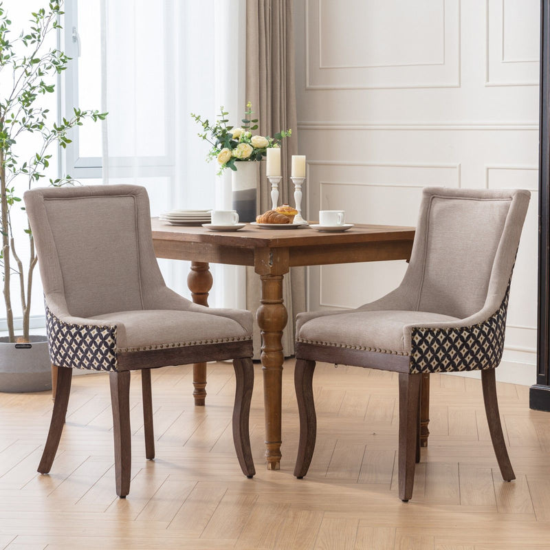 Ultra Side Dining Chair, Thickened Fabric Chairs With Neutrally Toned Solid Wood Legs, Bronze Nail Head (Set of 2)