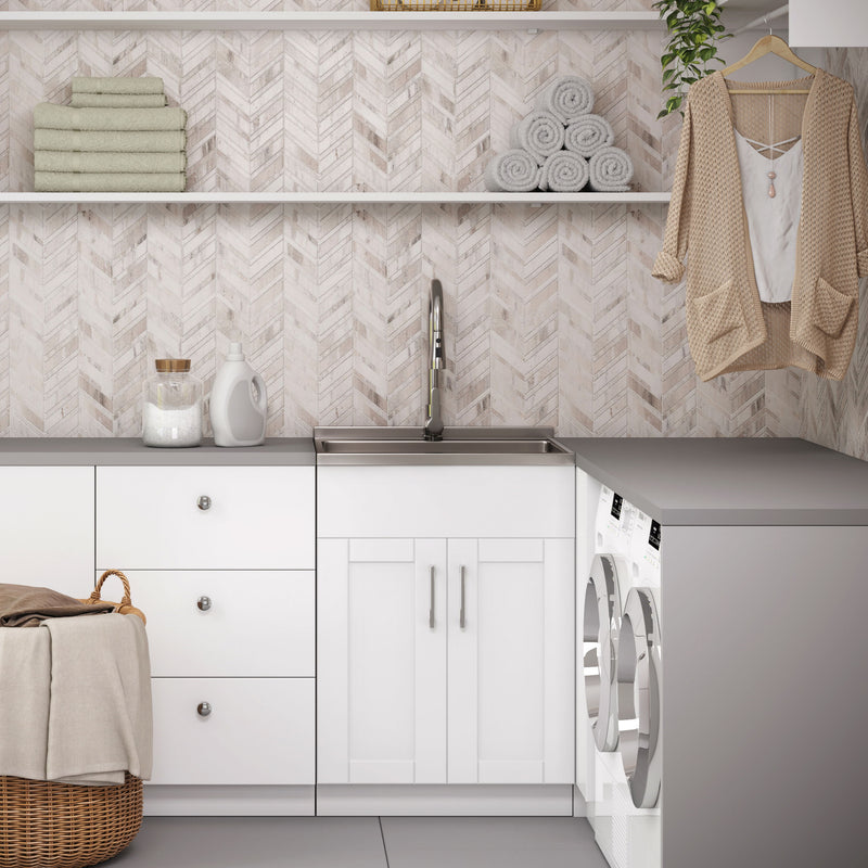 Shaker - Modern Wide, Laundry Cabinet With Faucet And Stainless Steel Sink