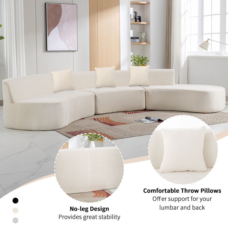 Stylish Curved Sofa Sectional Sofa Chenille Sofa Couch With Three Throw Pillows For Living Room