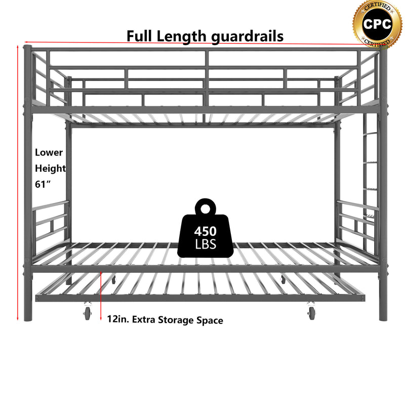 Bunk Bed Twin over Twin with Trundle Black,CPC Certified,No Box Spring Needed,Heavy Duty,Easy to assemble