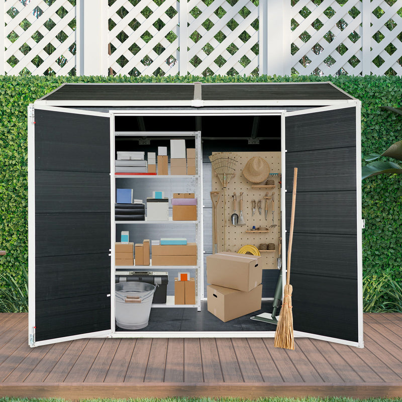 Resin Outdoor Storage Shed Waterproof Shed With Floor & Two Windows & Lockable Door, Tool Shed For Garden, Patio, Backyard