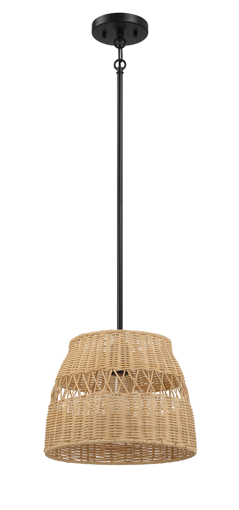 Essence - Single Lights Pendant With Shade - Black / Rattan